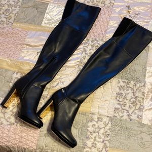 Calvin Klein over the knee black heeled boots
